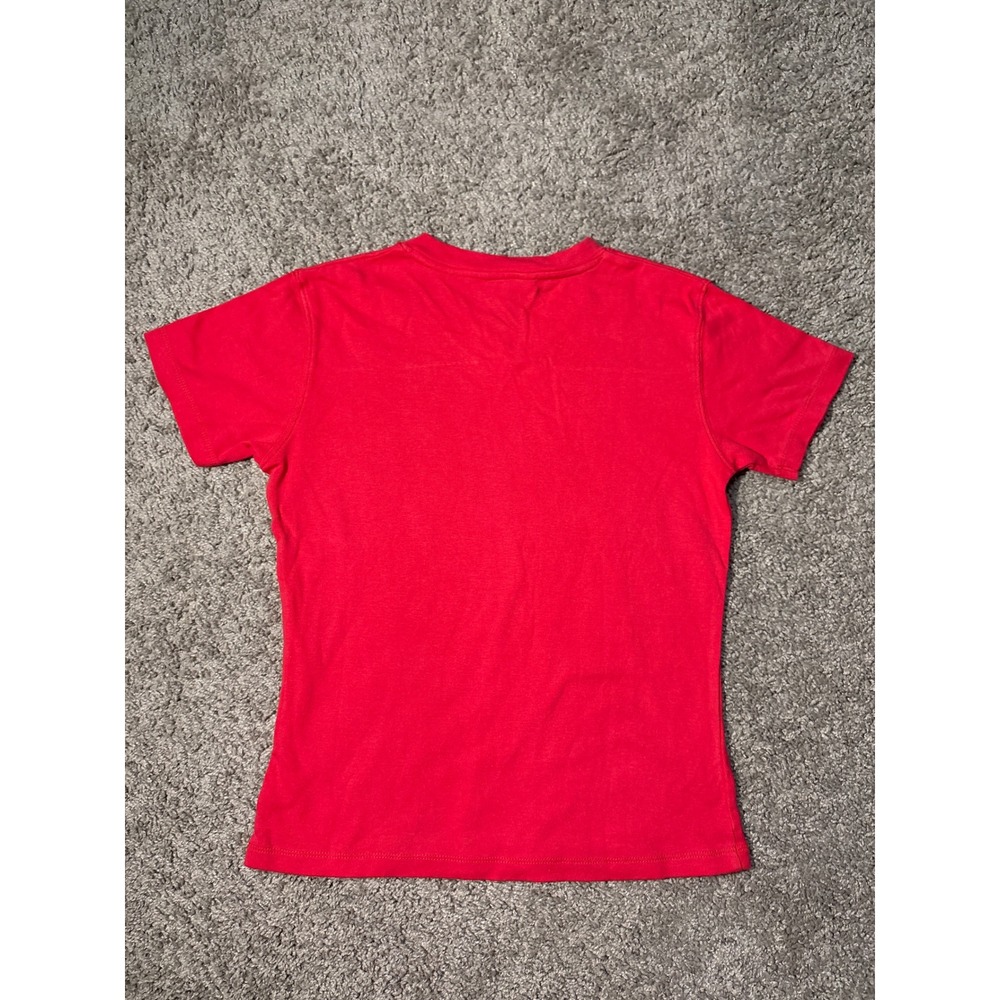 Abercrombie & Fitch Red Rugby Graphic V-Neck T-Shirt women M 100% Cotton - Picture 6 of 7